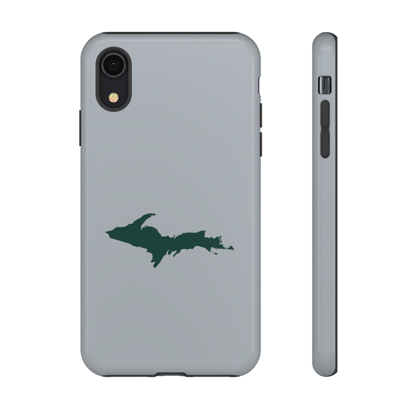 Michigan Upper Peninsula Tough Phone Case (Silver w/ Green UP Outline) | Apple iPhone