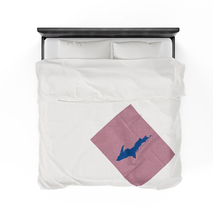 Michigan Upper Peninsula Plush Blanket (w/ Azure UP Outline) | Pink