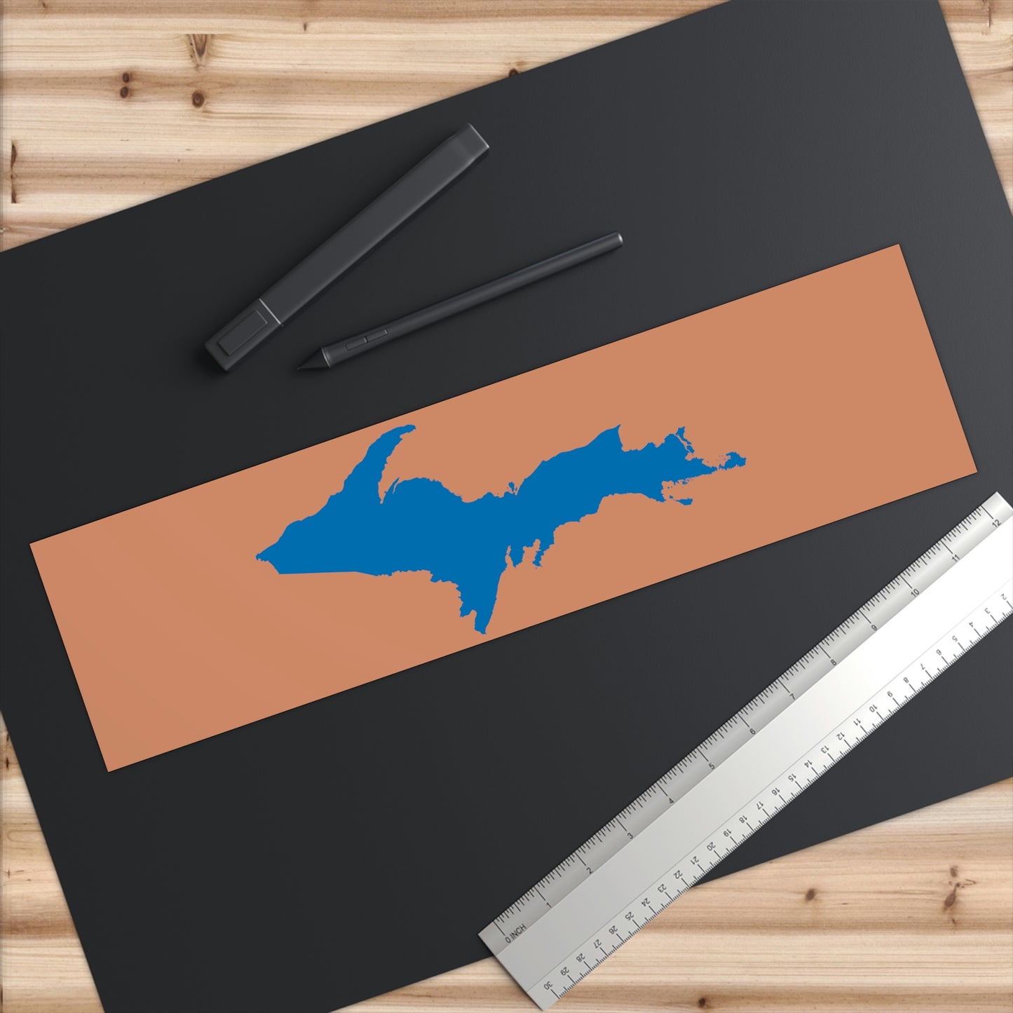 Michigan Upper Peninsula Bumper Sticker (w/ Azure UP Outline) | Copper Color Background