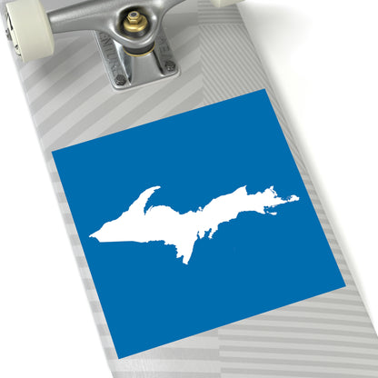 Michigan Upper Peninsula Square Sticker (Azure w/ UP Outline) | Indoor/Outdoor