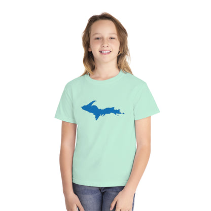 Michigan Upper Peninsula T-Shirt (w/ Azure UP Outline) | Youth Garment-Dyed