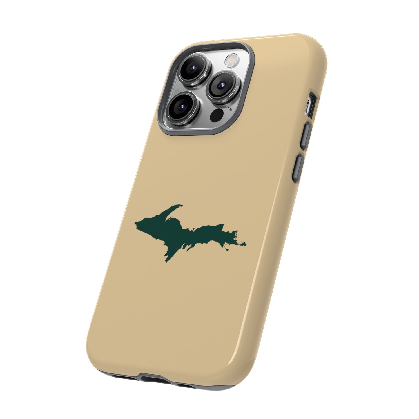 Michigan Upper Peninsula Tough Phone Case (Maple Color w/ Green UP Outline) | Apple iPhone