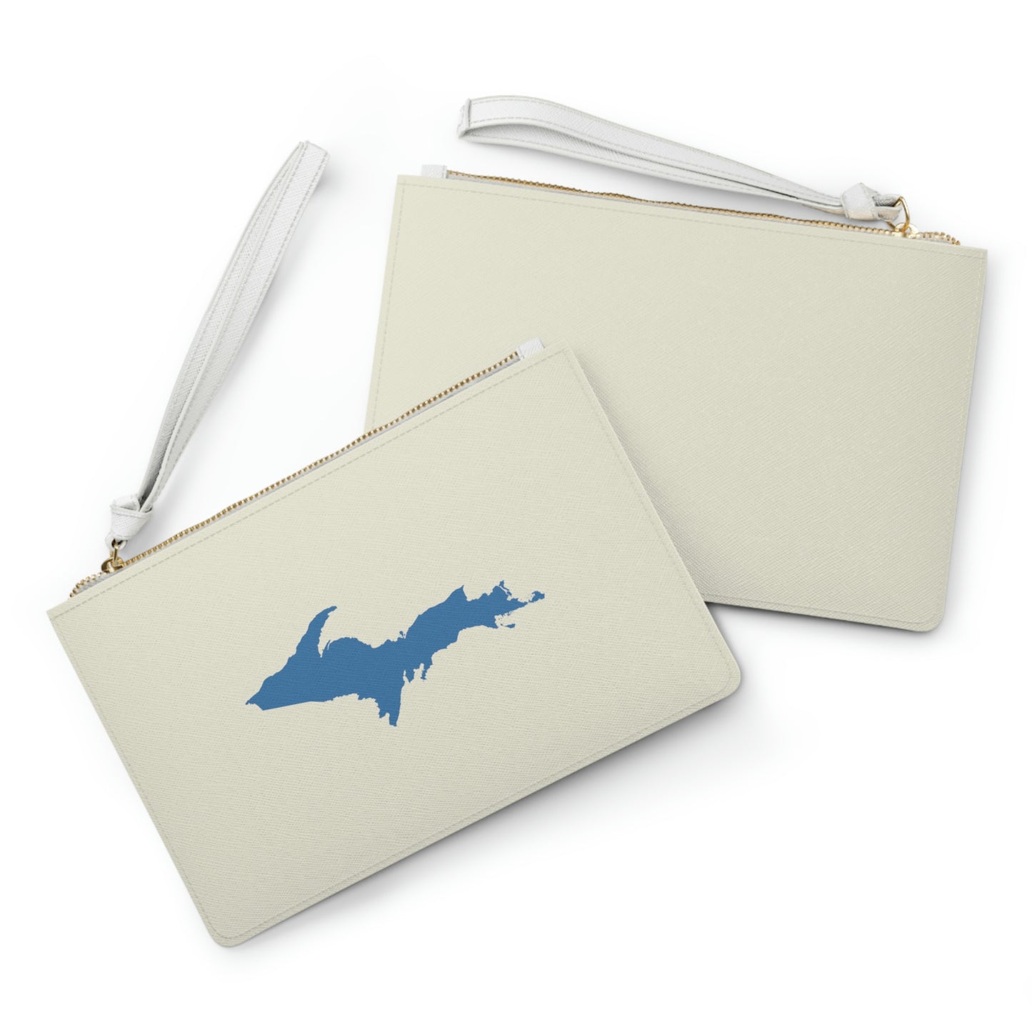 Michigan Upper Peninsula Clutch Bag (Ivory Color w/ Lake Superior Blue UP Outline)