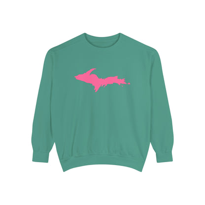 Michigan Upper Peninsula Sweatshirt (w/ Pink UP Outline) | Unisex Garment Dyed