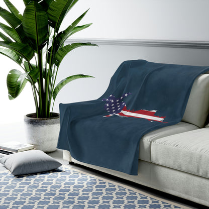 Michigan Upper Peninsula Plush Blanket (w/ UP USA Flag Outline) | '37 Caddie Blue