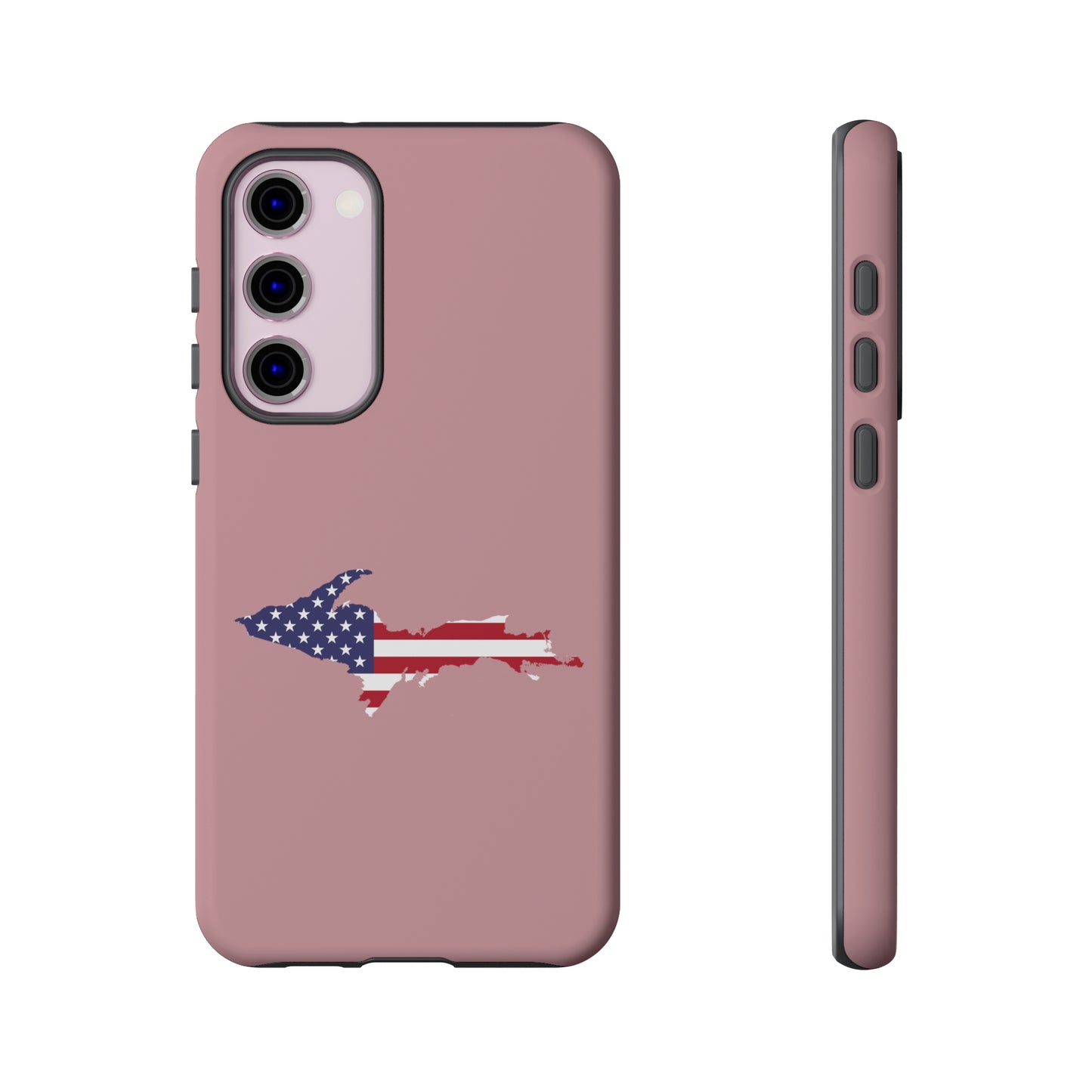 Michigan Upper Peninsula Tough Phone Case (Cherry Blossom Pink w/ UP USA Flag Outline) | Samsung & Pixel Android