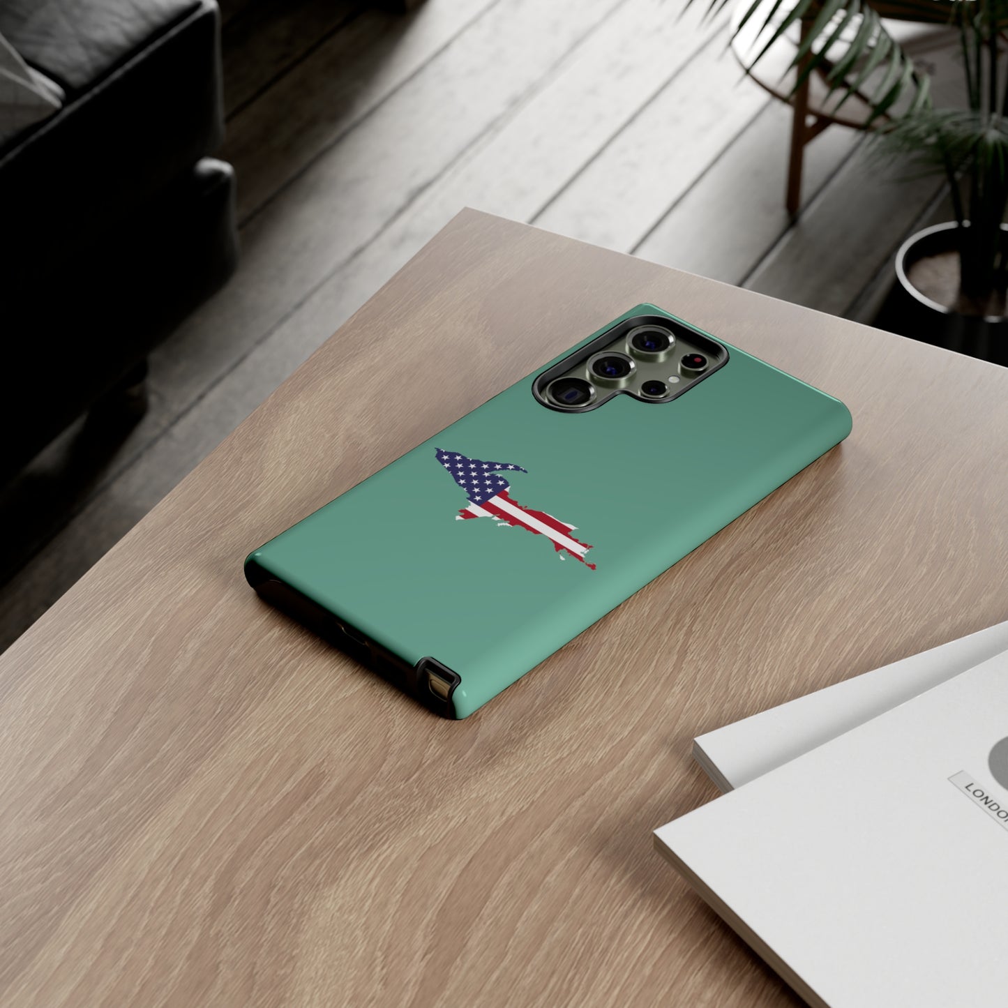 Michigan Upper Peninsula Tough Phone Case ('64 Metallic Mint Green w/ UP USA Flag Outline) | Samsung & Pixel Android