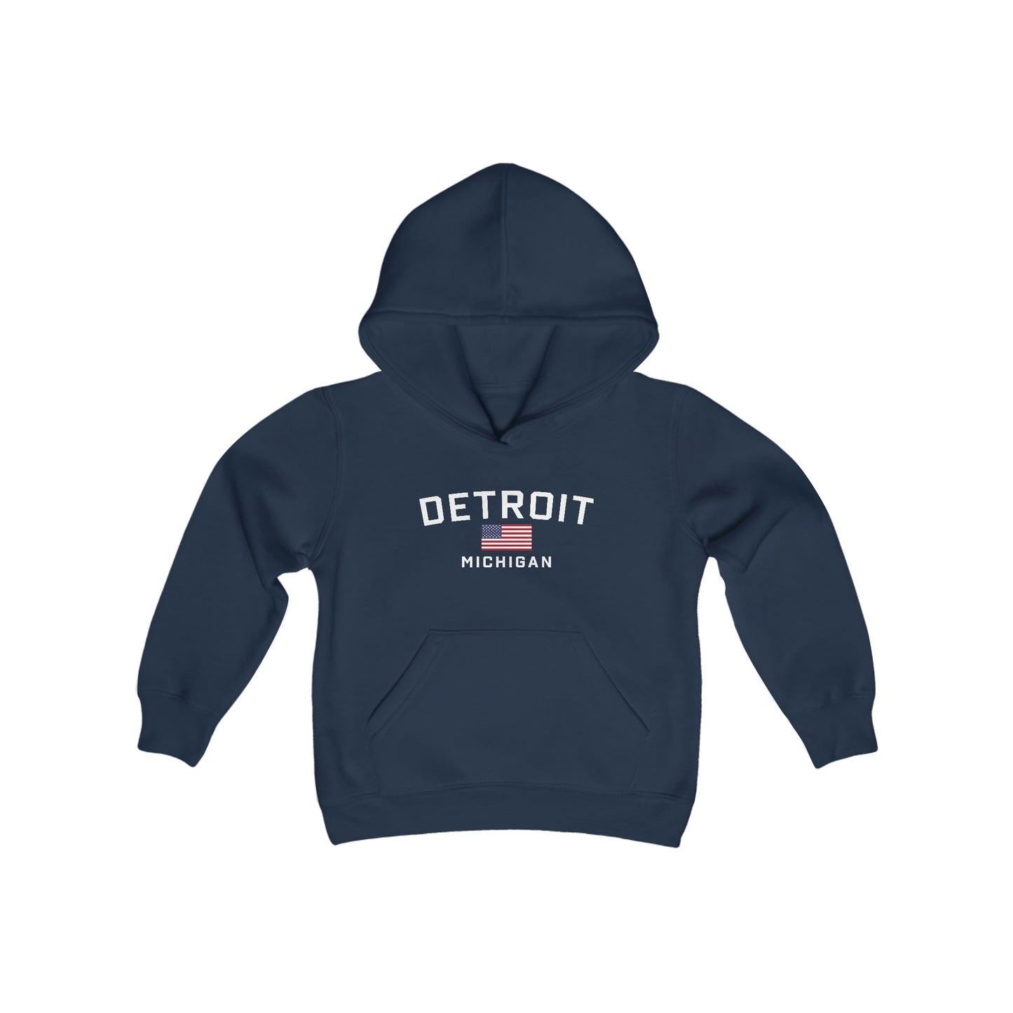 'Detroit Michigan' Hoodie (w/USA Flag Outline) | Unisex Youth