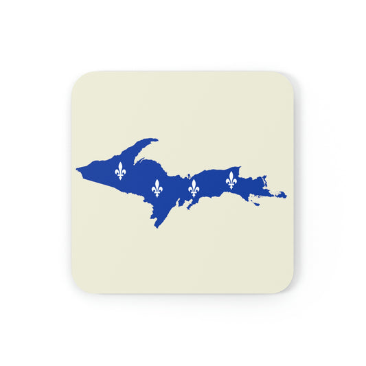 Michigan Upper Peninsula Coaster Set (Ivory Color w/ UP Quebec Flag Outline) | Corkwood - 4 pack