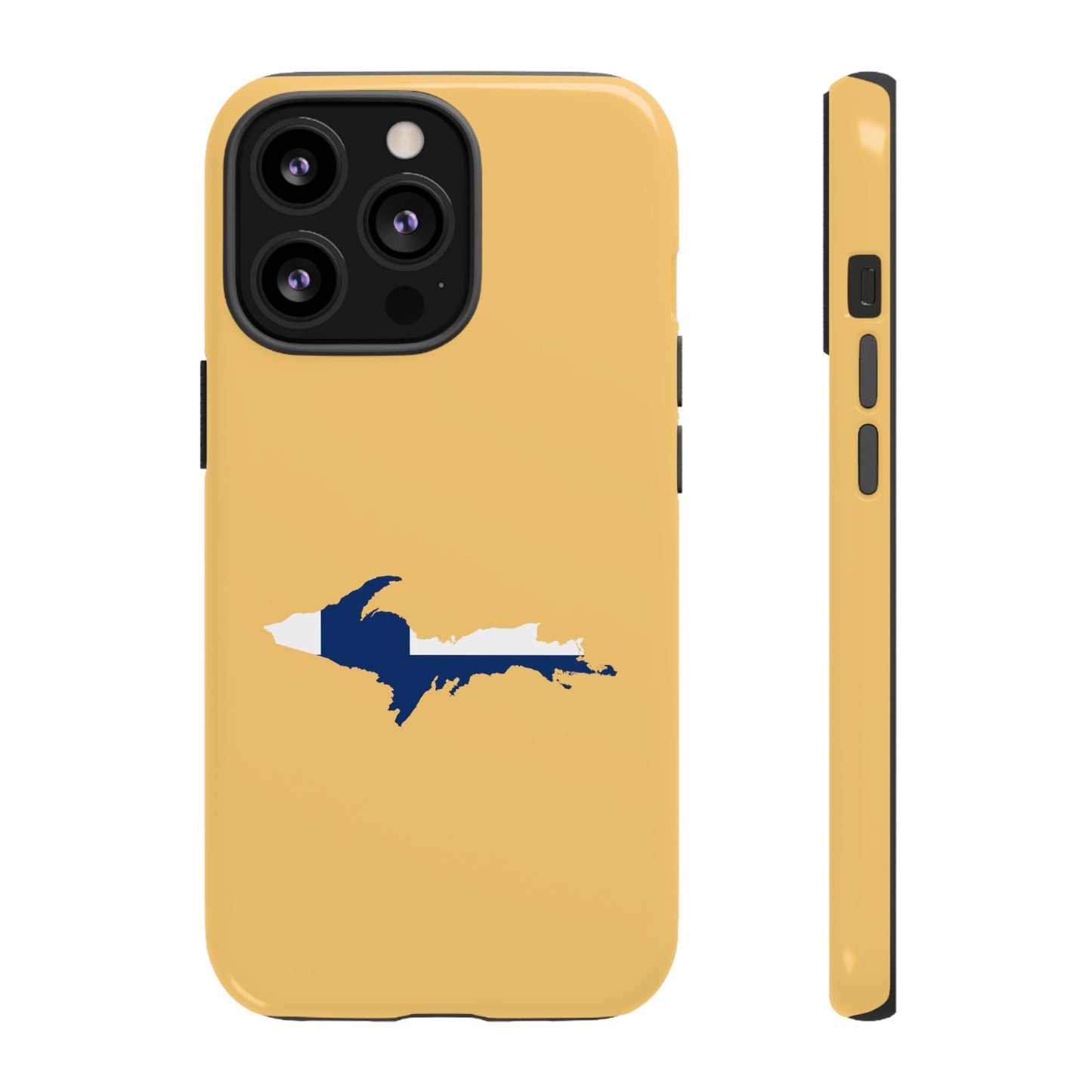 Michigan Upper Peninsula Tough Phone Case (Citrine w/ UP Finland Flag Outline) | Apple iPhone