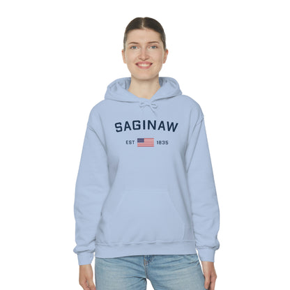 'Saginaw EST 1835' Hoodie (w/USA Flag Outline) | Unisex Standard