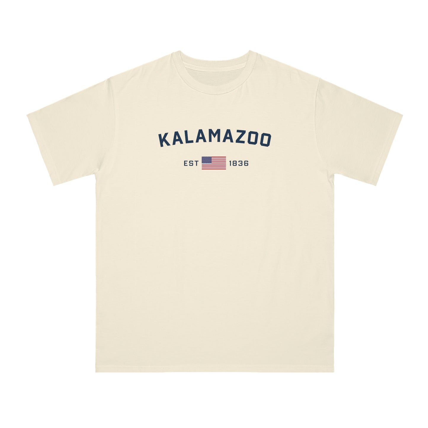 'Kalamazoo EST 1836' T-Shirt (w/ USA Flag Outline) | Organic Unisex