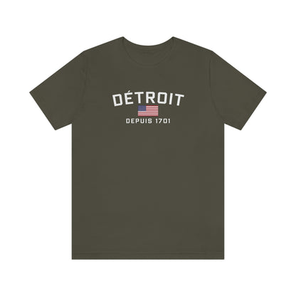 'Détroit Depuis 1701' T-Shirt (w/USA Flag Outline) | Unisex Standard Fit