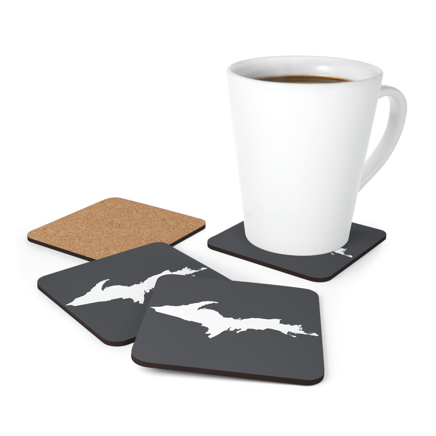 Michigan Upper Peninsula Coaster Set (Iron ore Grey w/ UP Outline) | Corkwood - 4 pack