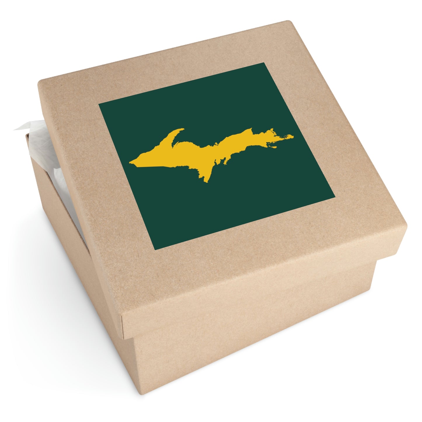 Michigan Upper Peninsula Square Sticker (Green w/ Gold UP Outline) | Indoor/Outdoor