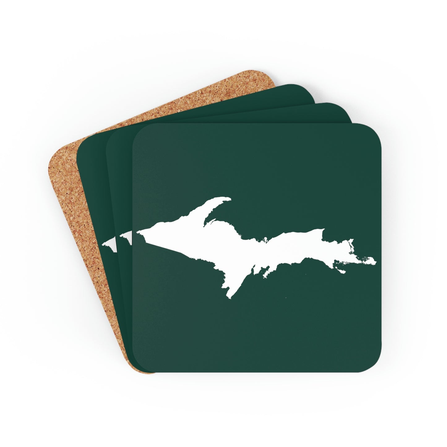 Michigan Upper Peninsula Coaster Set (Green w/ UP Outline) | Corkwood - 4 pack