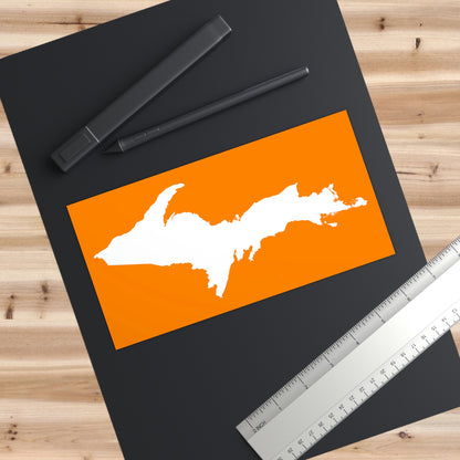 Michigan Upper Peninsula Bumper Sticker (w/ UP Outline) | Orange Background