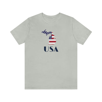 Michigan 'USA' T-Shirt (w/ MI USA Flag Outline) | Unisex Standard Fit