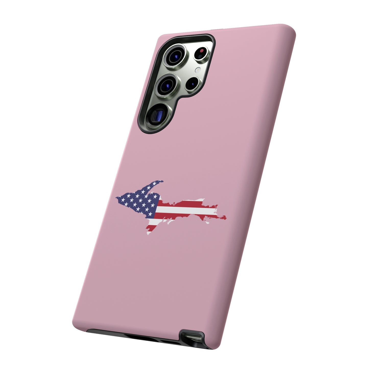 Michigan Upper Peninsula Tough Phone Case (Pink w/ UP USA Flag Outline) | Samsung & Pixel Android