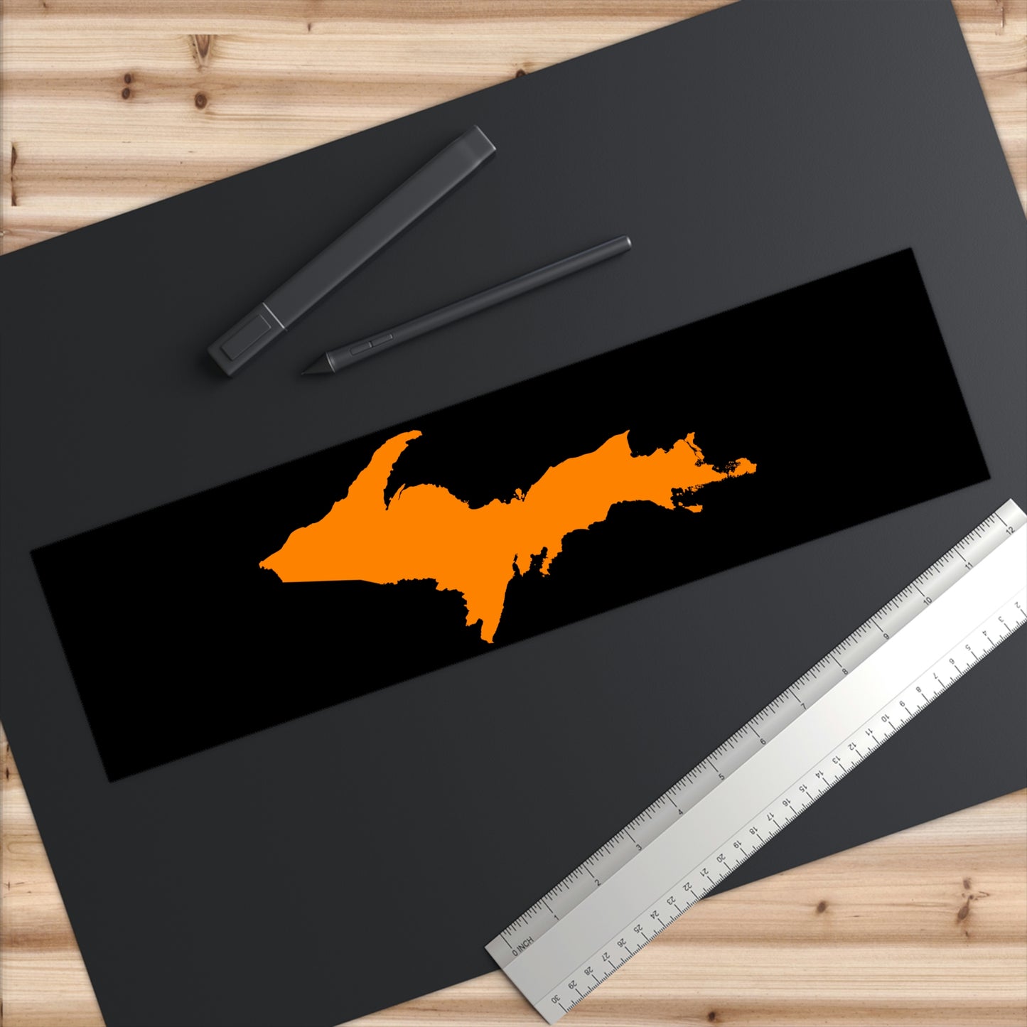 Michigan Upper Peninsula Bumper Sticker (w/ Orange UP Outline) | Black Background