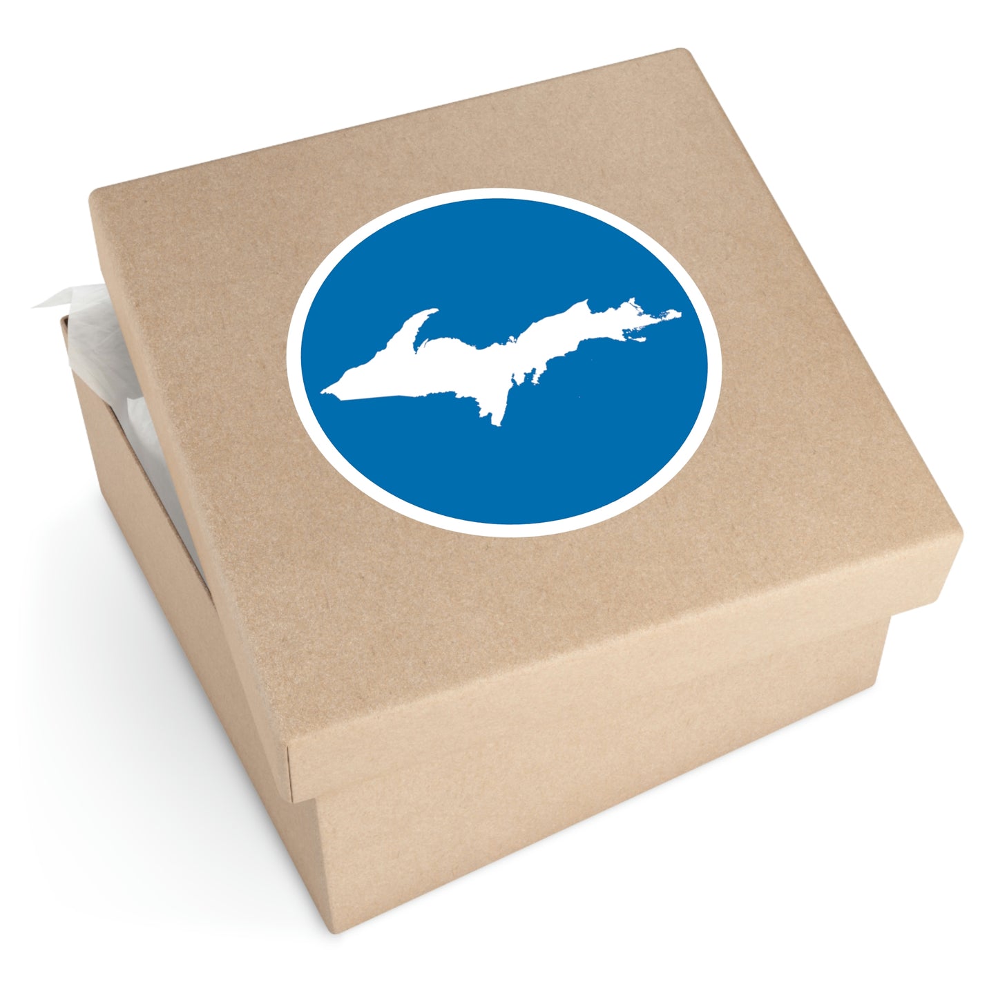 Michigan Upper Peninsula Round Stickers (Azure w/ UP Outline) | Indoor\Outdoor