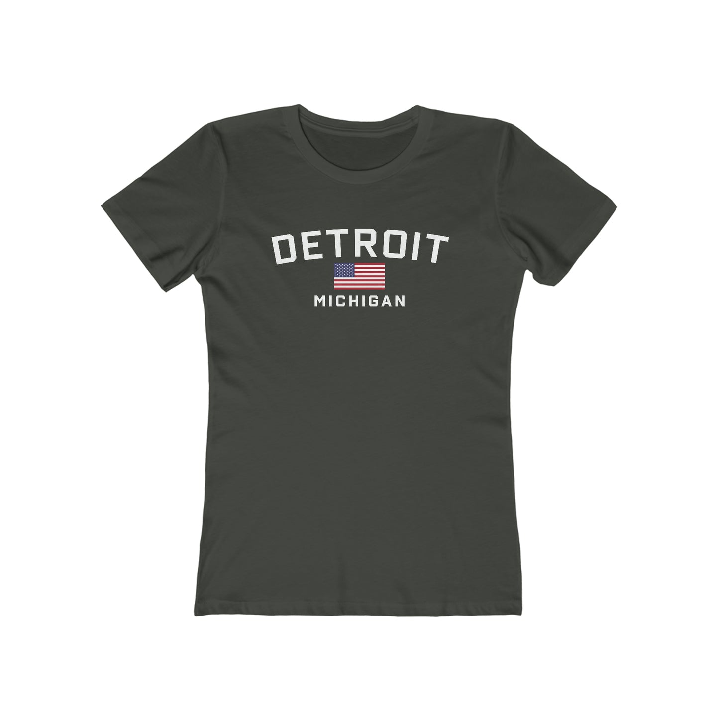 'Detroit Michigan' T-Shirt (w/USA Flag Outline) | Women's Boyfriend Cut