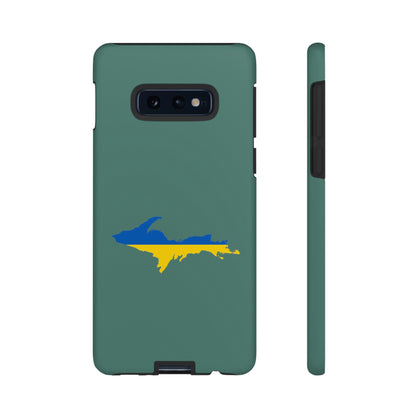 Michigan Upper Peninsula Tough Phone Case (Copper Green w/ UP Ukraine Flag Outline) | Samsung & Pixel Android