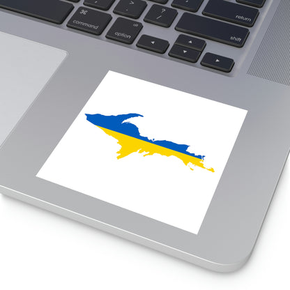 Michigan Upper Peninsula Square Sticker (w/ UP Ukraine Flag Outline) | Indoor/Outdoor