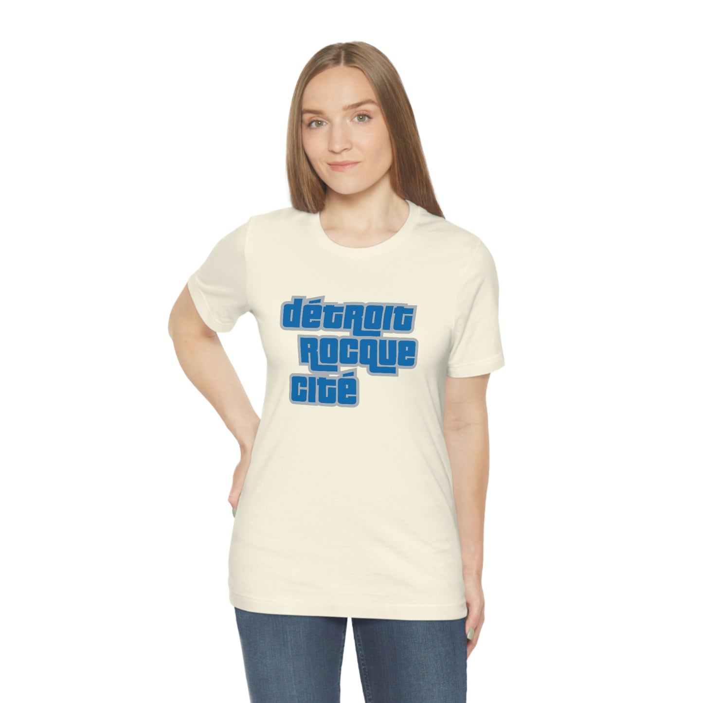 'Détroit Rocque Cité' T-Shirt (Azure/Grey Automotive Crime Parody) | Unisex Standard Fit