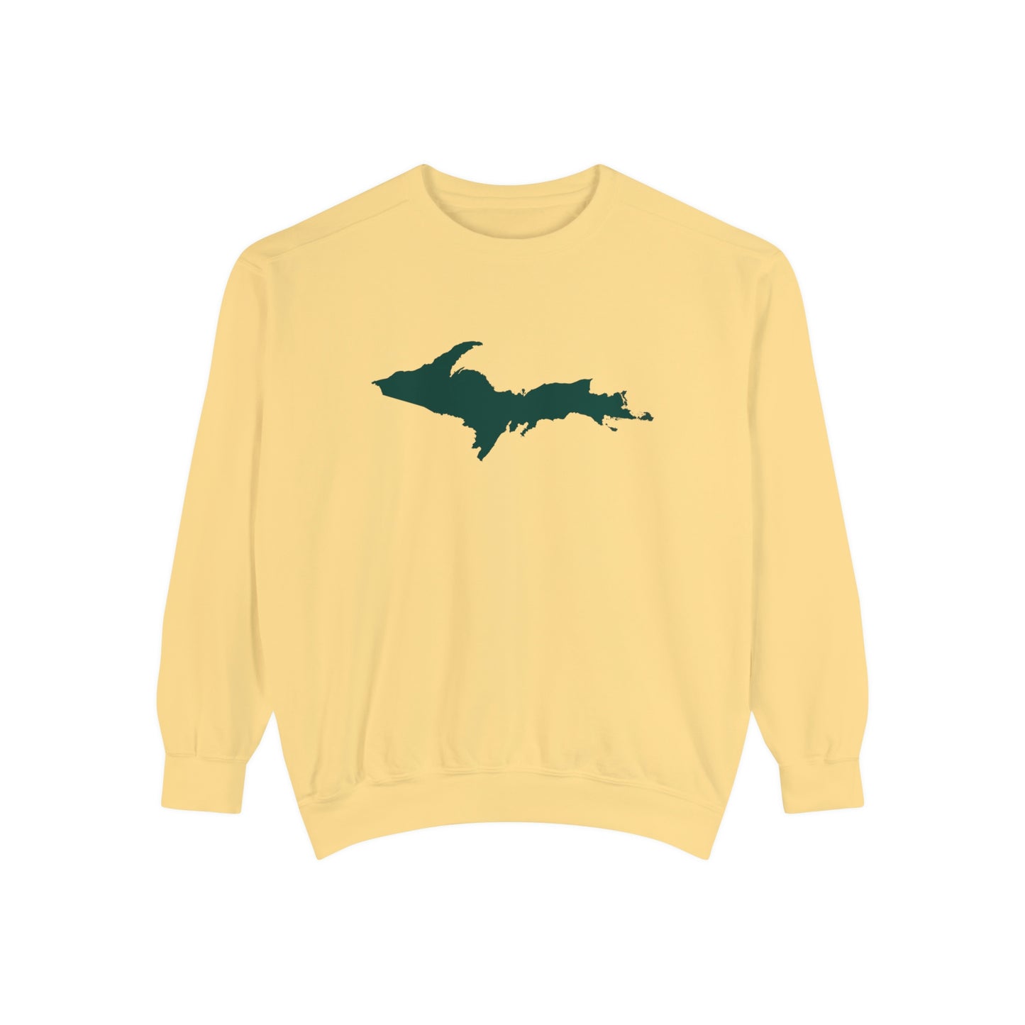 Michigan Upper Peninsula Sweatshirt (w/ Green UP Outline) | Unisex Garment Dyed