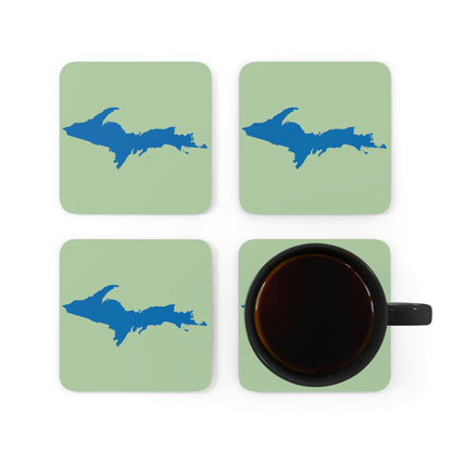 Michigan Upper Peninsula Coaster Set (Green Tea Color w/ Azure UP Outline) | Corkwood - 4 pack