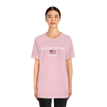 'Grand Rapids Michigan' T-Shirt (w/USA Flag Outline) | Unisex Standard Fit