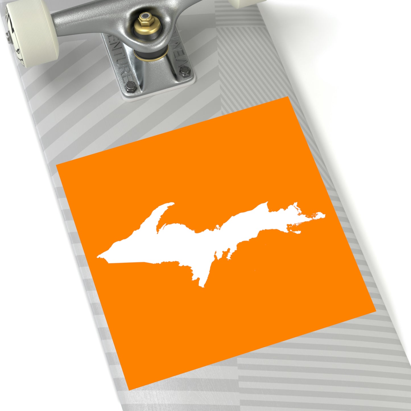 Michigan Upper Peninsula Square Sticker (Orange w/ UP Outline) | Indoor/Outdoor