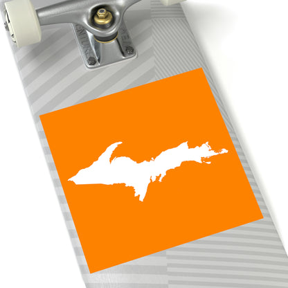 Michigan Upper Peninsula Square Sticker (Orange w/ UP Outline) | Indoor/Outdoor