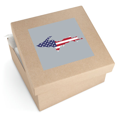 Michigan Upper Peninsula Square Sticker (Silver w/ UP USA Flag Outline) | Indoor/Outdoor