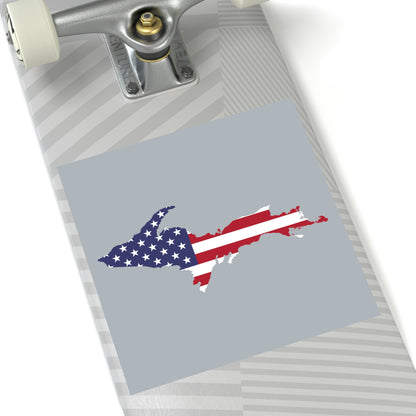 Michigan Upper Peninsula Square Sticker (Silver w/ UP USA Flag Outline) | Indoor/Outdoor