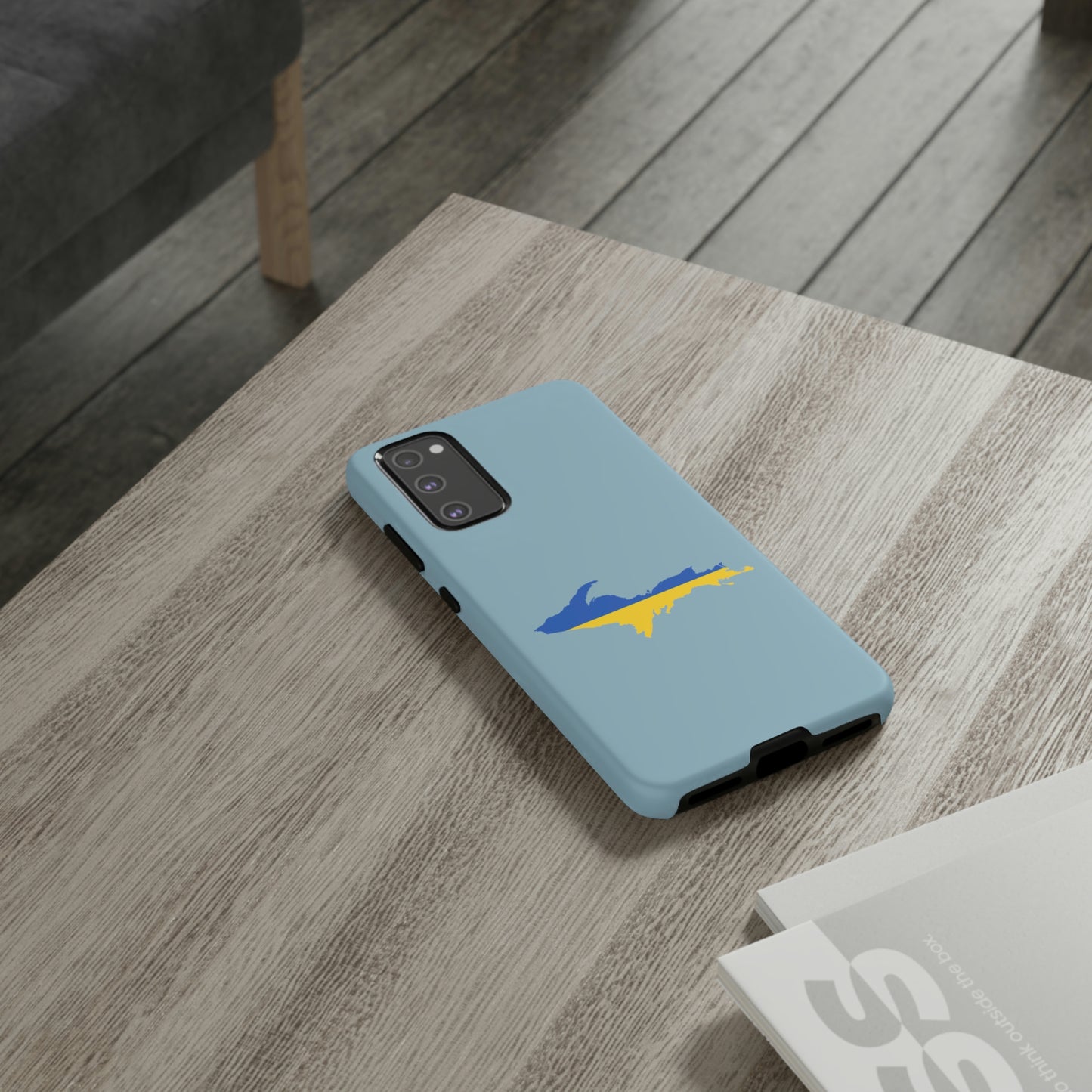 Michigan Upper Peninsula Tough Phone Case (Opal Blue w/ UP Ukraine Flag Outline) | Samsung & Pixel Android