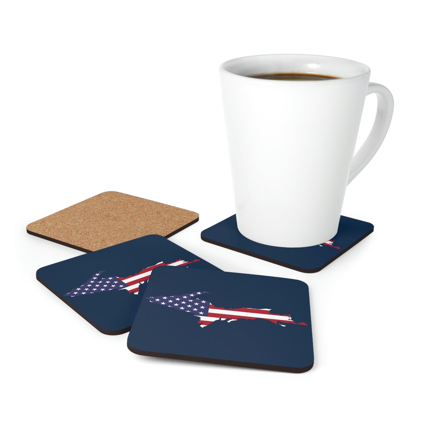 Michigan Upper Peninsula Coaster Set (Navy w/ UP USA Flag Outline) | Corkwood - 4 pack