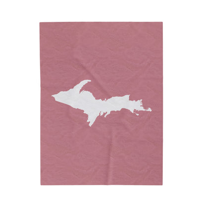 Michigan Upper Peninsula Plush Blanket (w/ UP Outline) | Cherry Blossom Pink