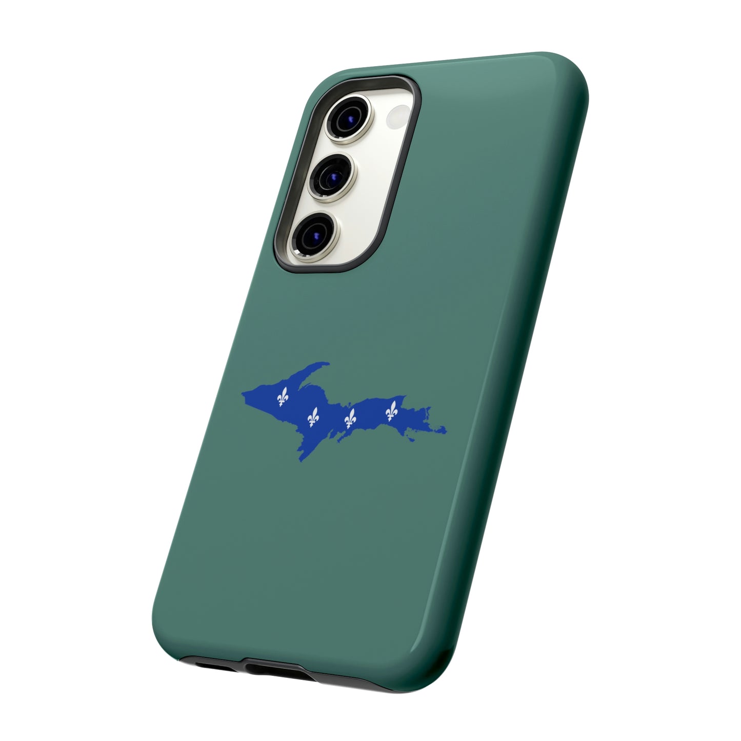 Michigan Upper Peninsula Tough Phone Case (Copper Green w/ UP Quebec Flag Outline) | Samsung & Pixel Android