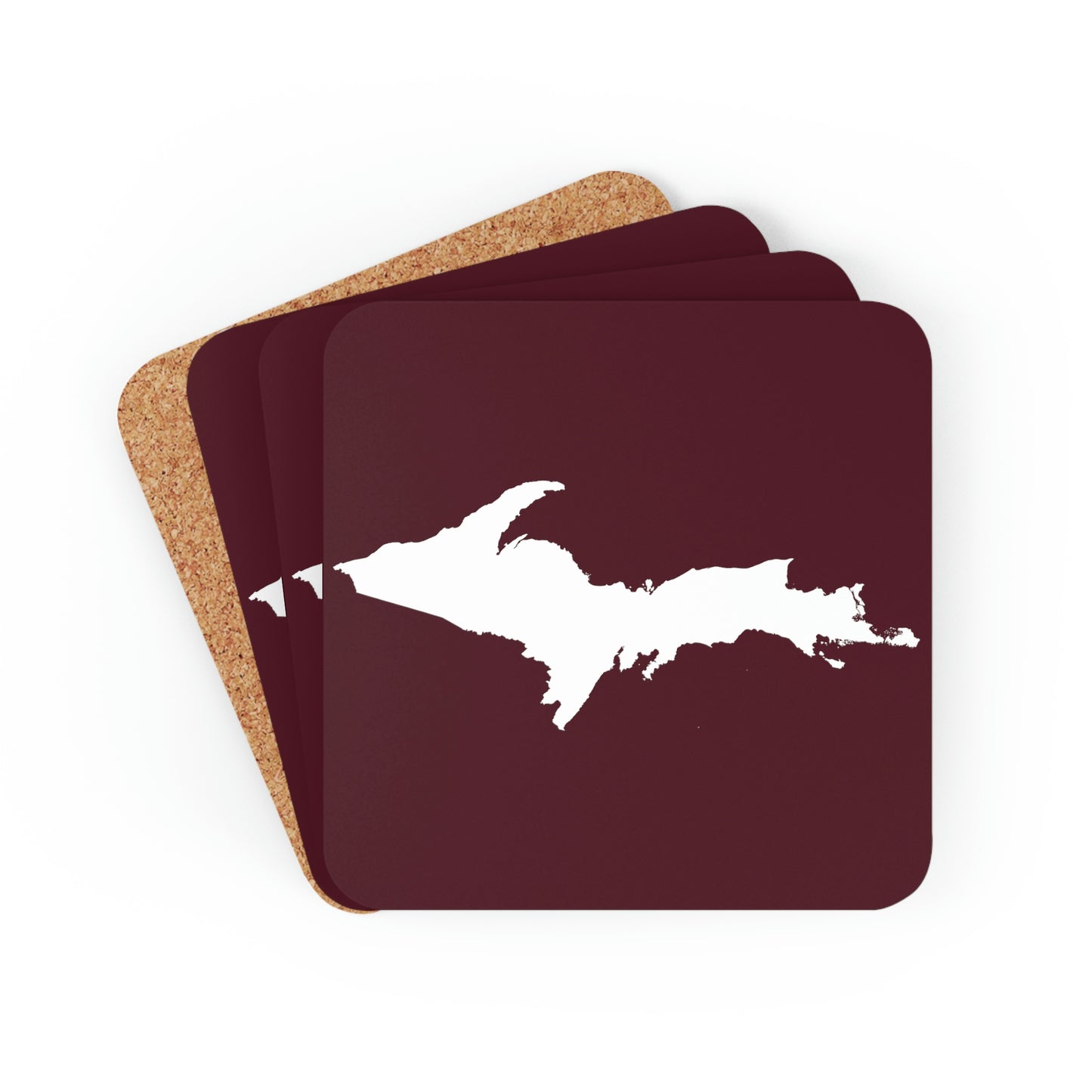 Michigan Upper Peninsula Coaster Set (Pinot Red w/ UP Outline) | Corkwood - 4 pack