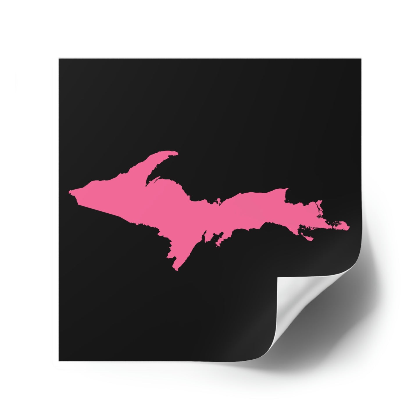 Michigan Upper Peninsula Square Sticker (Black w/ Pink UP Outline) | Indoor/Outdoor