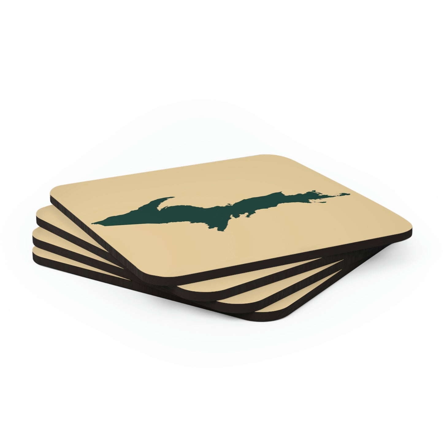 Michigan Upper Peninsula Coaster Set (Maple Color w/ Green UP Outline) | Corkwood - 4 pack