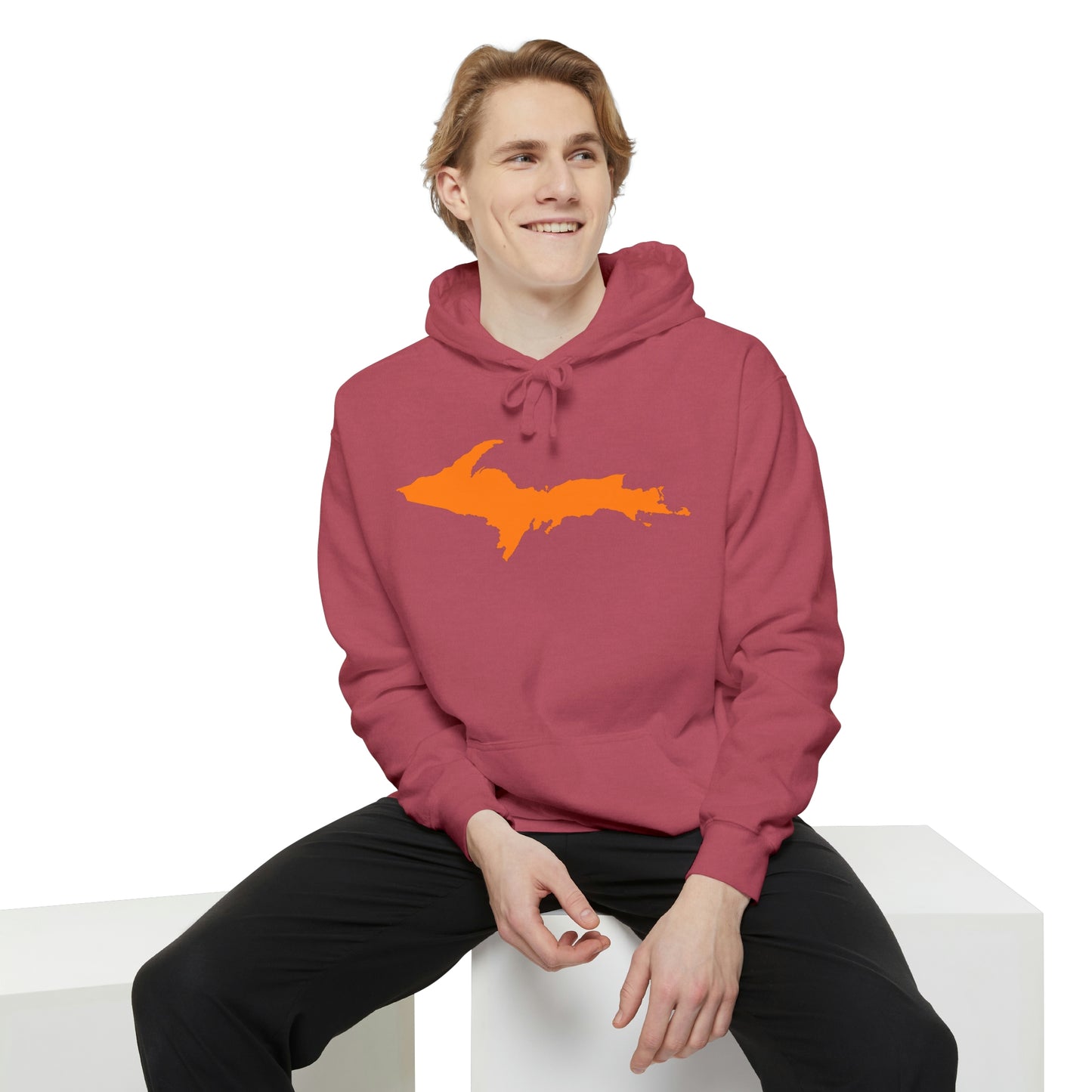 Michigan Upper Peninsula Hoodie (w/ Orange UP Outline) | Unisex Garment-Dyed