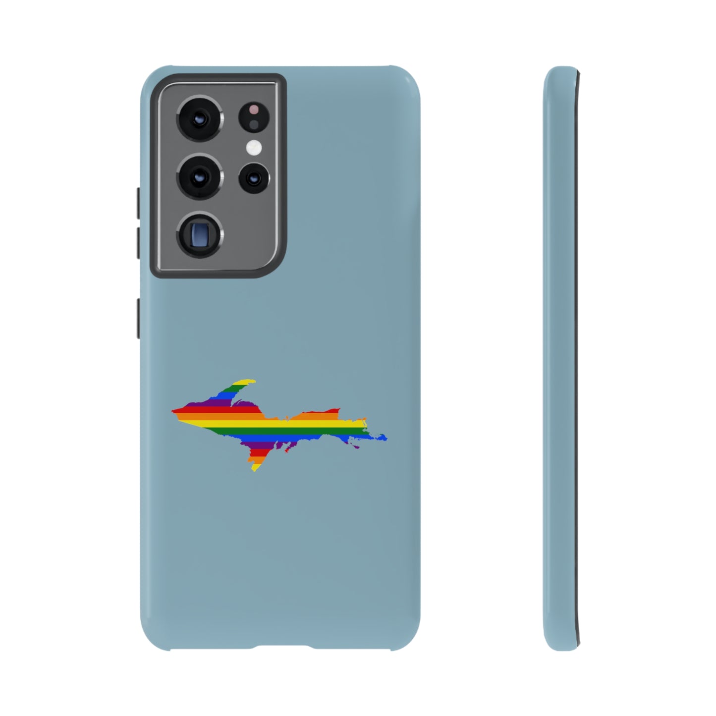 Michigan Upper Peninsula Tough Phone Case (Opal Blue w/ UP Pride Flag Outline) | Samsung & Pixel Android