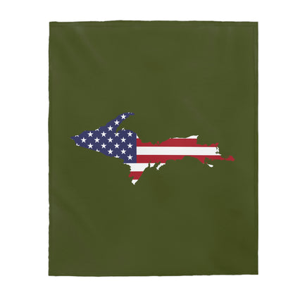 Michigan Upper Peninsula Plush Blanket (w/ UP USA Flag Outline) | Army Green