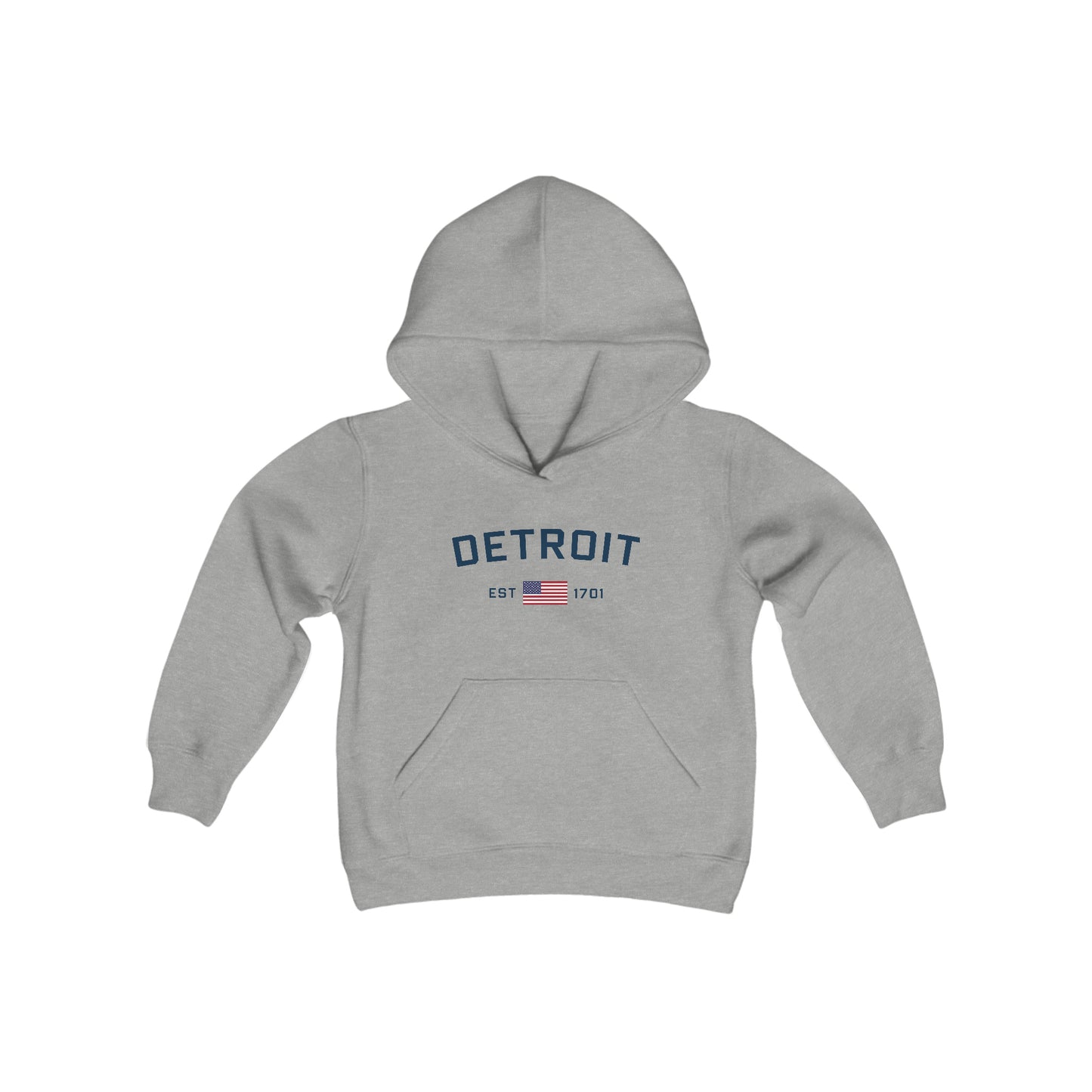 'Detroit EST 1701' Hoodie (w/USA Flag Outline) | Unisex Youth