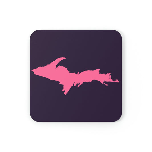 Michigan Upper Peninsula Coaster Set (Blackcurrant w/ Pink UP Outline) | Corkwood - 4 pack