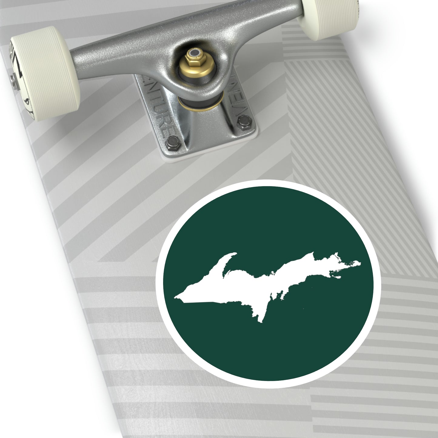 Michigan Upper Peninsula Round Stickers (Green w/ UP Outline) | Indoor\Outdoor