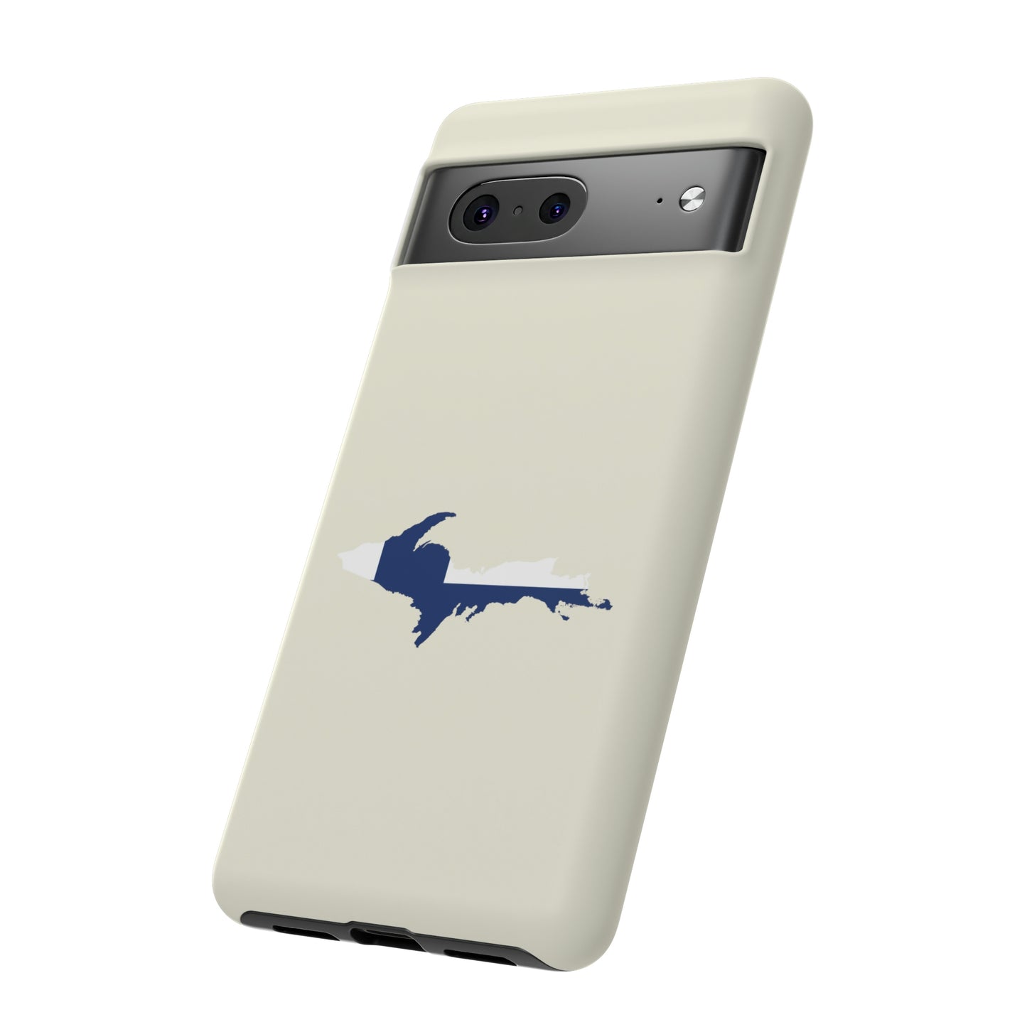 Michigan Upper Peninsula Tough Phone Case (Ivory Color w/ UP Finland Flag Outline) | Samsung & Pixel Android